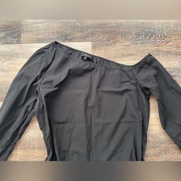 Theory Cotton Black Asymmetrical shoulder dress - Picture 2 of 4